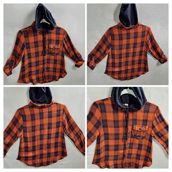 NOBO Vtg Y2K Women Med Pumpkin Plaid Hoodie Long Sleeve Button Front Fall Shirt - Picture 2 of 11